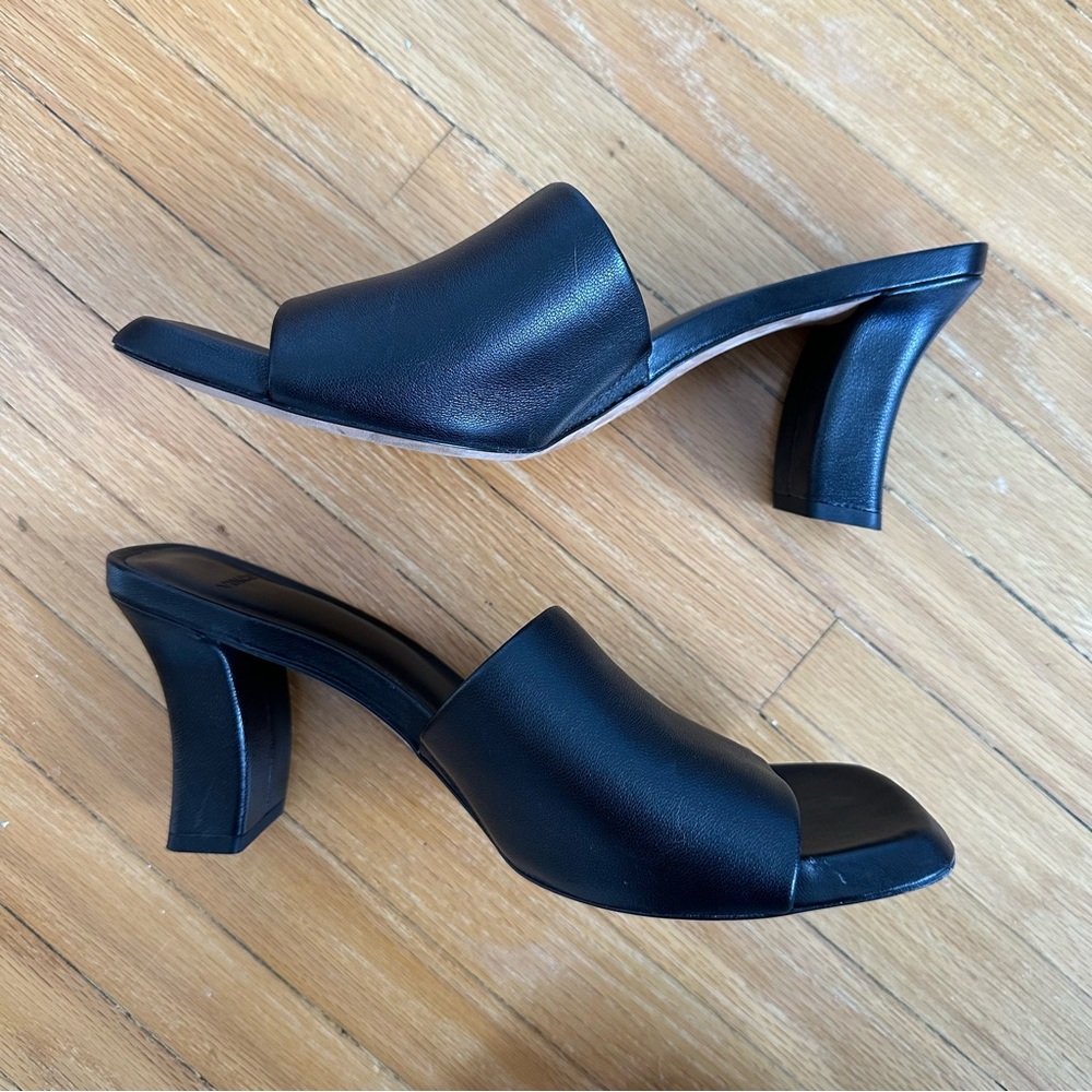 Vince Black Genuine Leather Block Heel Square Toe Mules NWT 9.5 - Picture 4 of 7